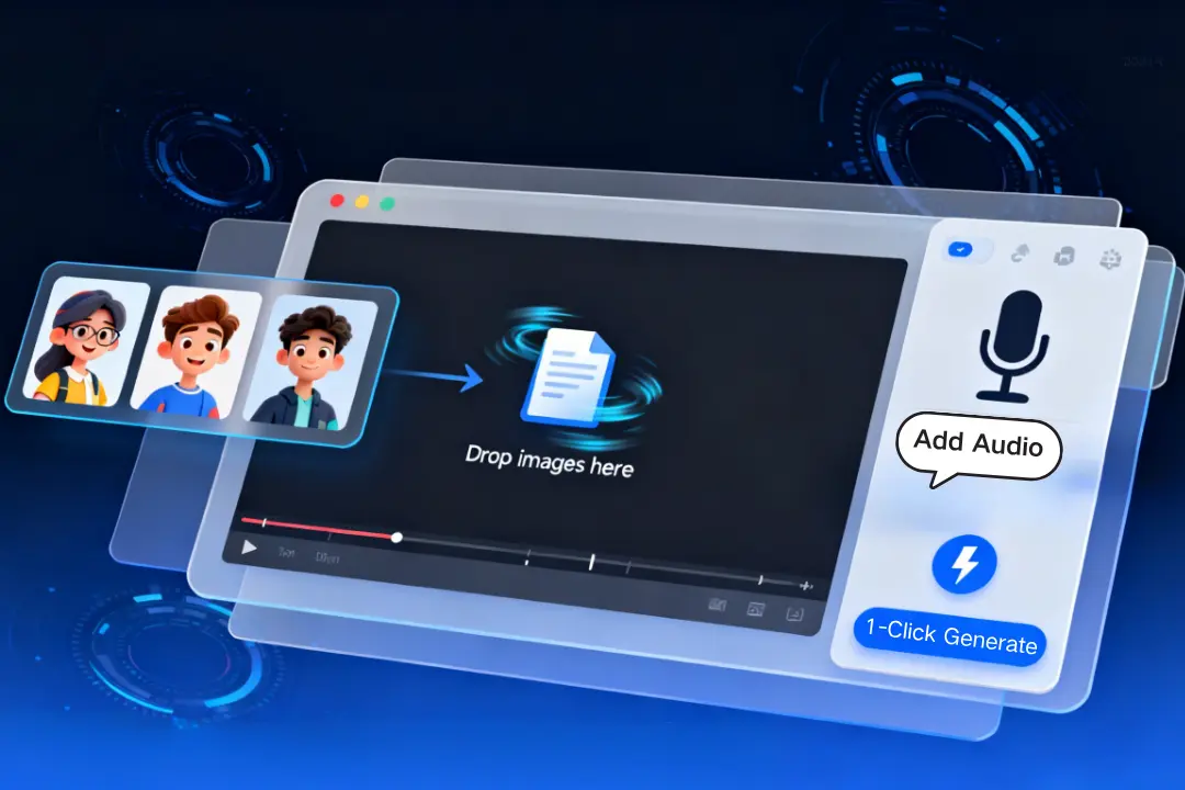 Illustration of a simple three-step process to create a talking cartoon